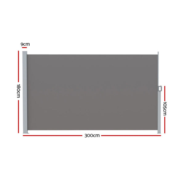 Instahut Side Awning Sun Shade Outdoor Blinds Retractable Screen 1.8X3M Grey Instahut