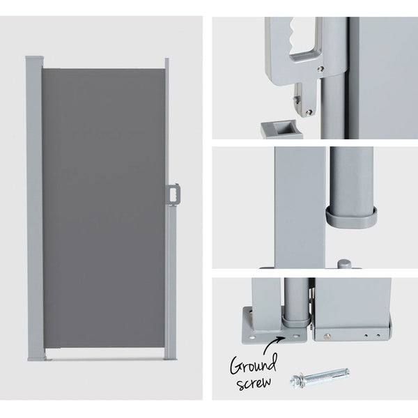 Instahut Side Awning Sun Shade Outdoor Blinds Retractable Screen 2X3M Grey Does not apply