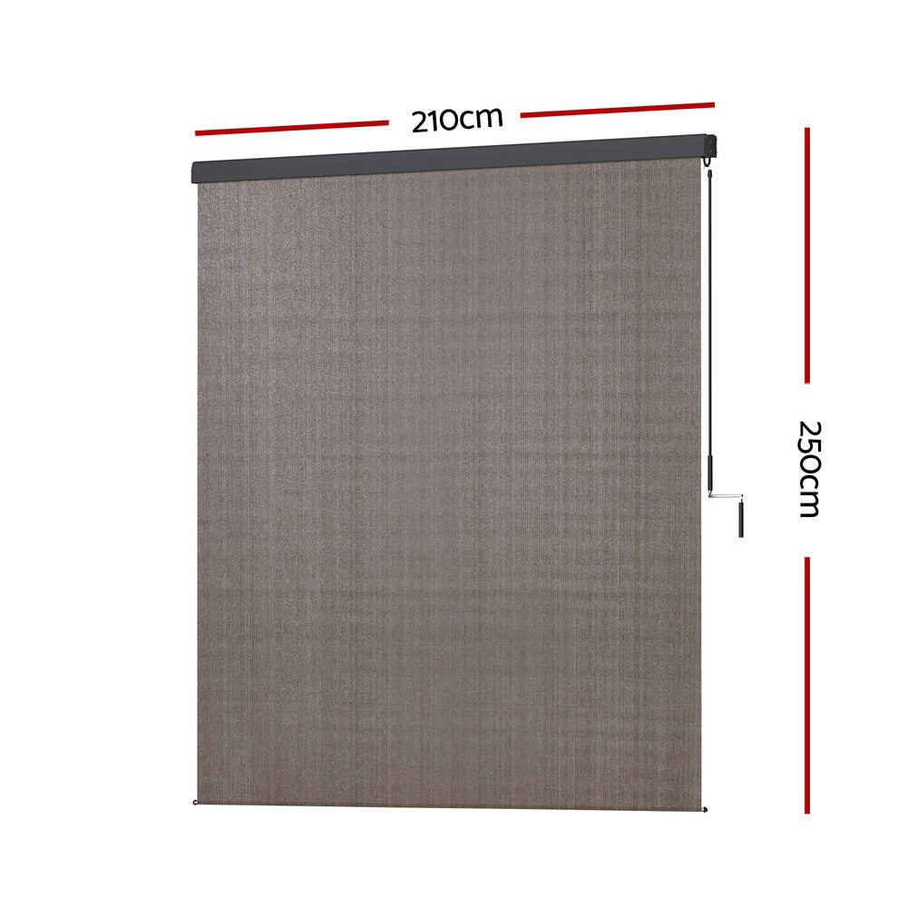 Instahut Outdoor Blinds Light Filtering Roll Down Awning Shade 2.1X2.5M Brown Instahut