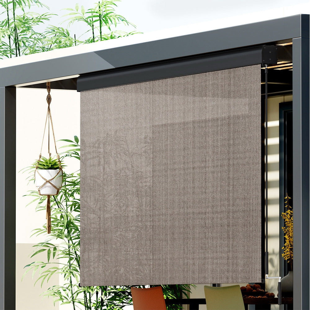 Instahut Outdoor Blinds Light Filtering Roll Down Awning Shade 2.1X2.5M Brown Instahut