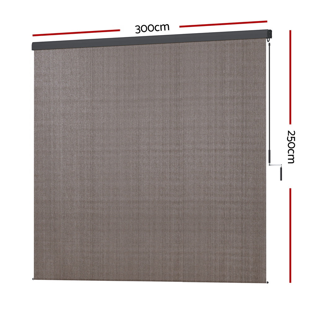 Instahut Outdoor Blinds Light Filtering Roll Down Awning Shade 3X2.5M Brown Does not apply