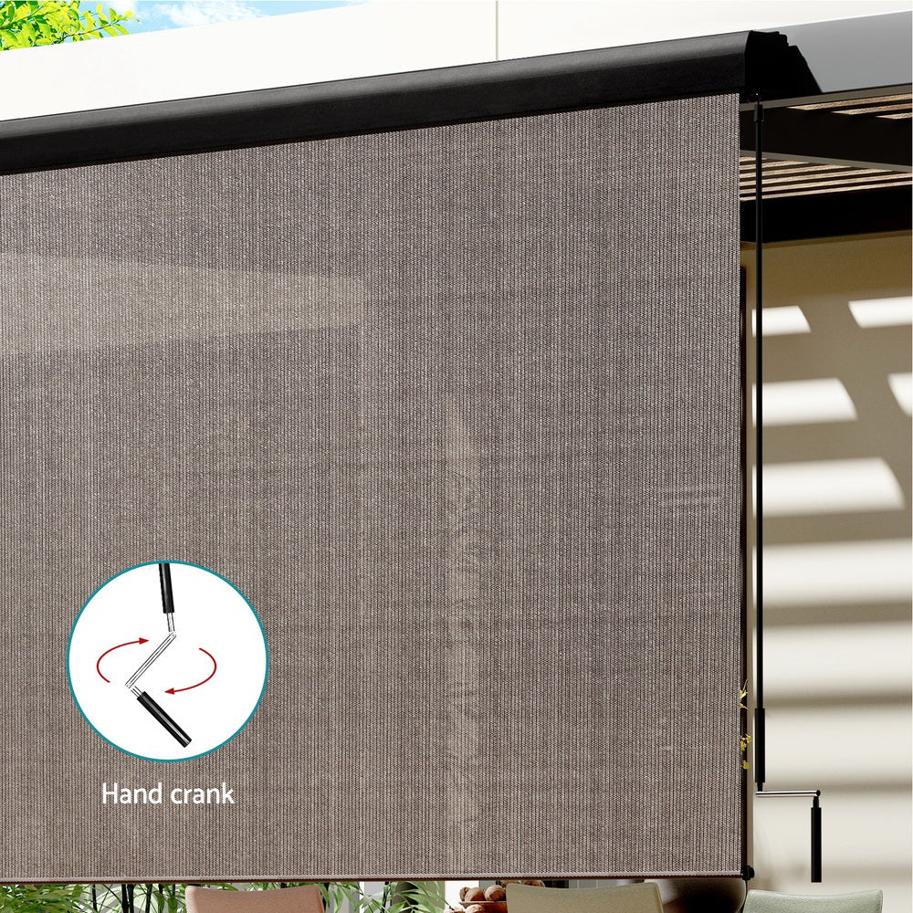 Instahut Outdoor Blinds Light Filtering Roll Down Awning Shade 3X2.5M Brown Does not apply
