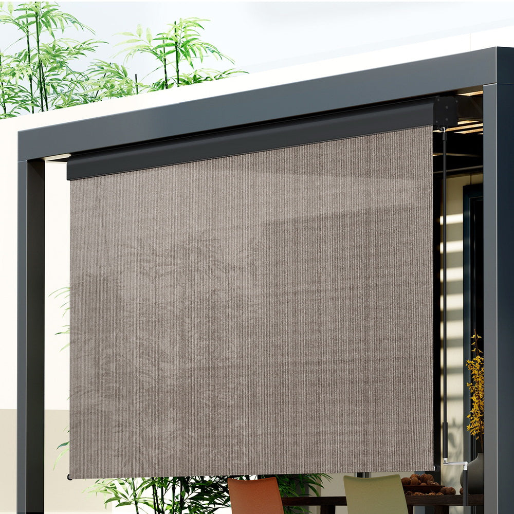 Instahut Outdoor Blinds Light Filtering Roll Down Awning Shade 3X2.5M Brown Does not apply