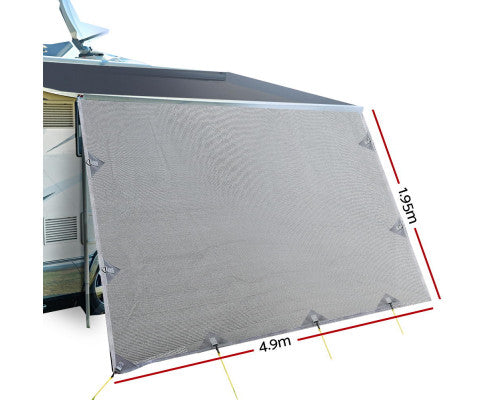4.9M Caravan Privacy Screens 1.95m Roll Out Awning End Wall Side Sun Shade freeshipping - Awezingly