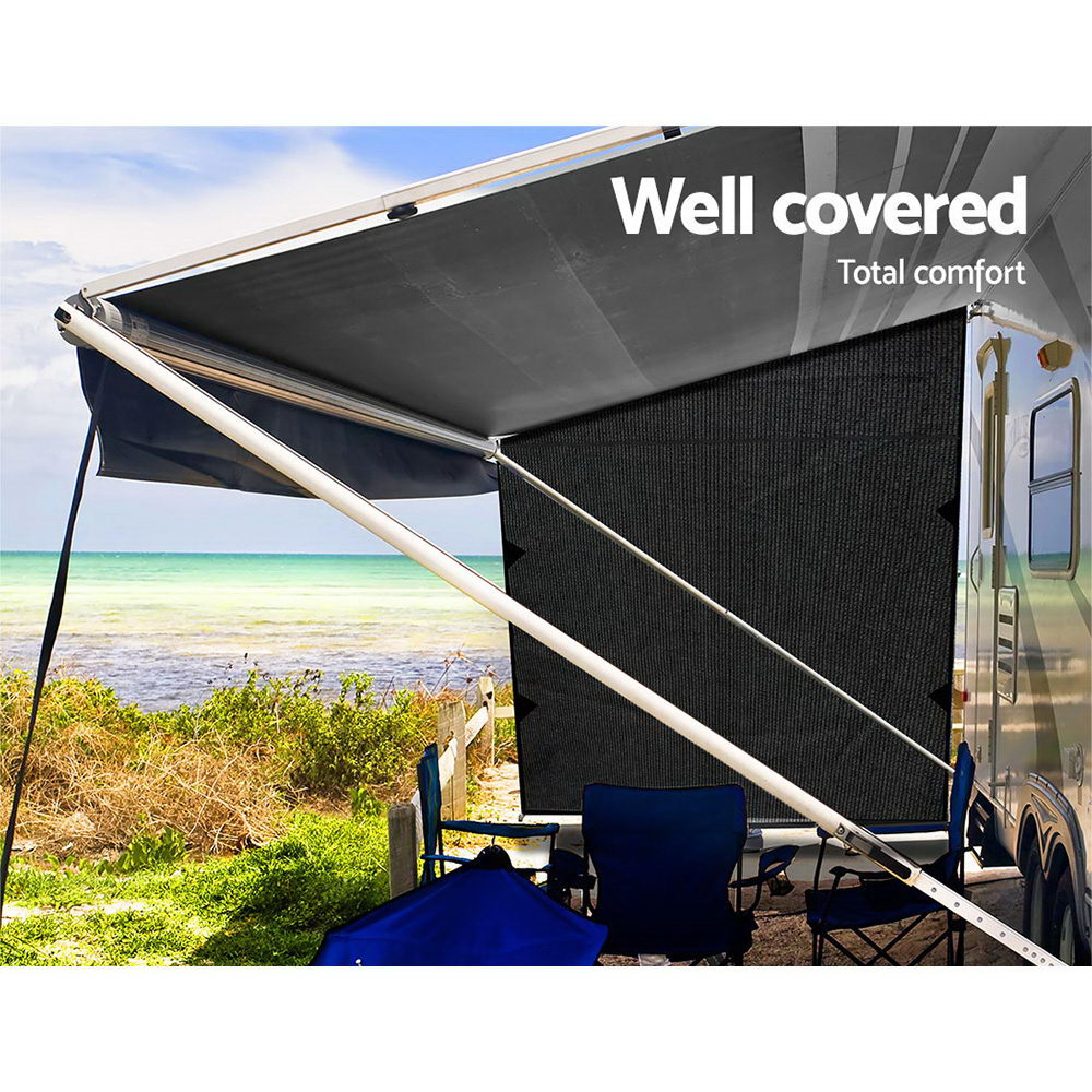 Black Caravan Privacy Screen 1.95 x 2.2M End Wall or Side Sun Shade Roll Out Does not apply