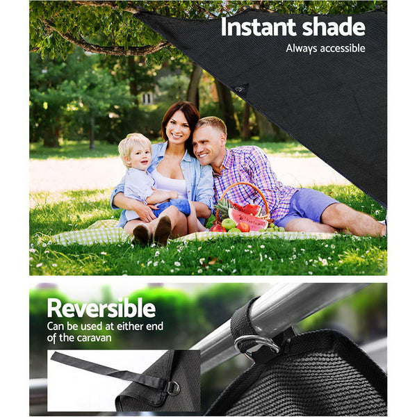 Black Caravan Privacy Screen 1.95 x 2.2M End Wall or Side Sun Shade Roll Out Does not apply