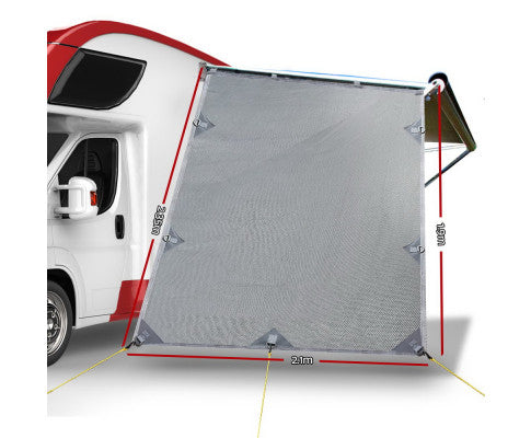 Grey Caravan Privacy Screen 1.95 x 2.2M End Wall Side Sun Shade Roll Out Awning freeshipping - Awezingly