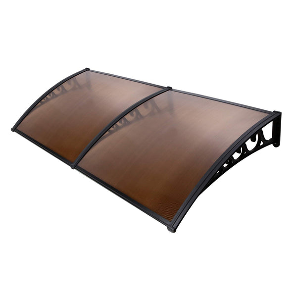 Instahut Window Door Awning 1mx2.4m Brown Hollow Sheet Plastic Frame Instahut