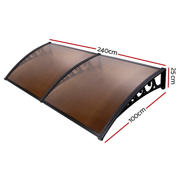 Instahut Window Door Awning 1mx2.4m Brown Hollow Sheet Plastic Frame Instahut