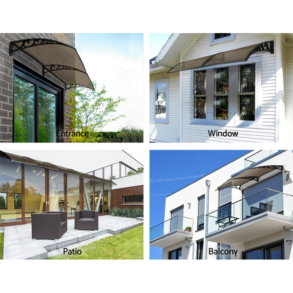 Instahut Window Door Awning 1mx2.4m Brown Hollow Sheet Plastic Frame Instahut