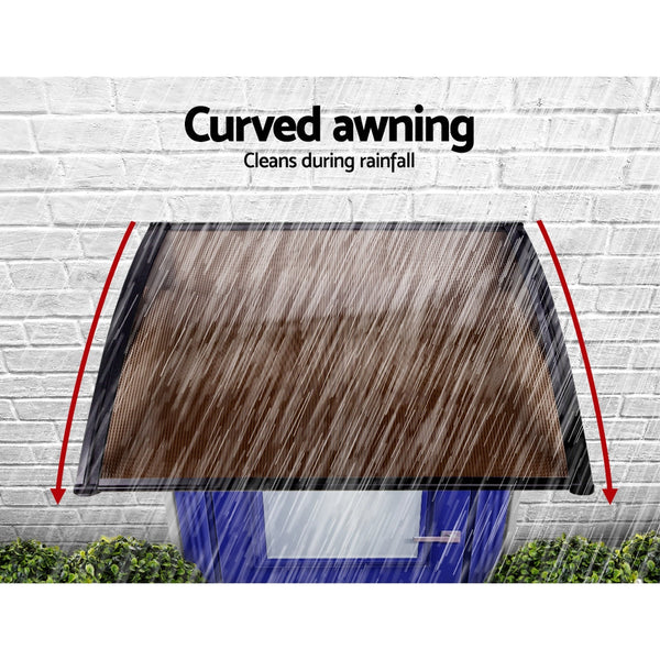 Instahut Window Door Awning 1mx2.4m Brown Hollow Sheet Plastic Frame Instahut