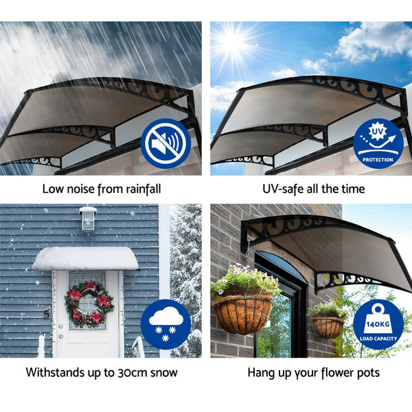 Instahut Window Door Awning 1mx2.4m Brown Hollow Sheet Plastic Frame Instahut