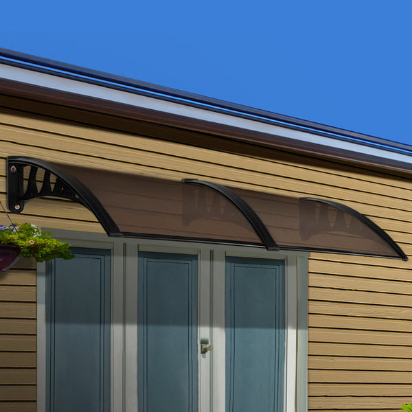 Instahut Window Door Awning 1mx2.4m Brown Hollow Sheet Plastic Frame Instahut