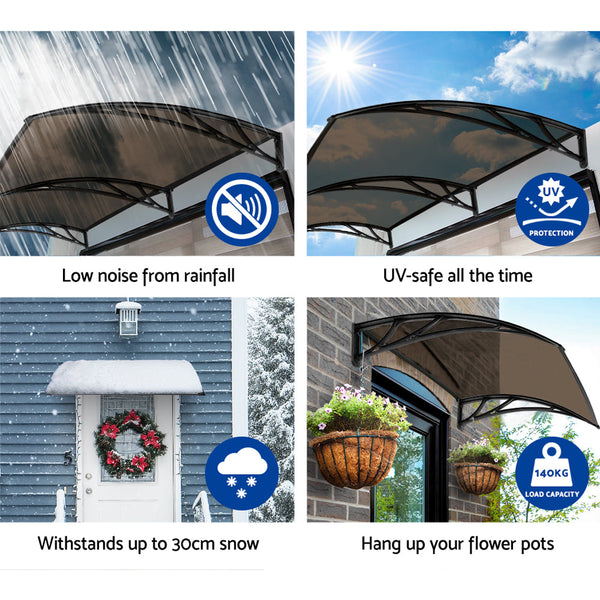 Instahut Window Door Awning Door Canopy Patio UV Sun Shield BROWN 1mx2m DIY Does not apply