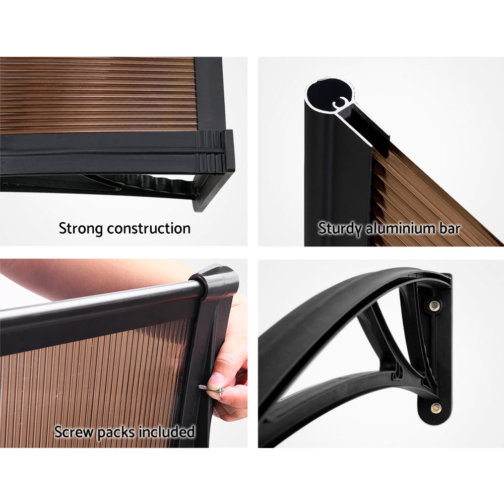 Instahut Window Door Awning Door Canopy Patio UV Sun Shield BROWN 1mx2m DIY Does not apply