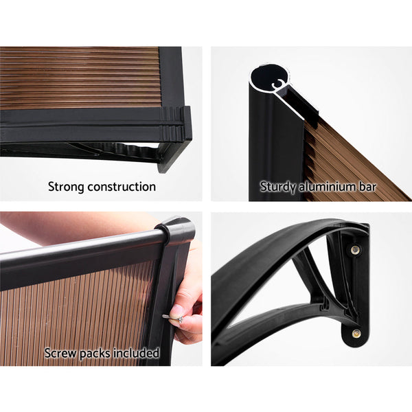 Instahut Window Door Awning Door Canopy Patio UV Sun Shield BROWN 1mx2m DIY Does not apply