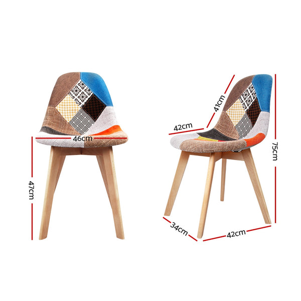 Artiss Set of 2 Retro Beech Fabric Dining Chair - Multi Colour freeshipping - Awezingly