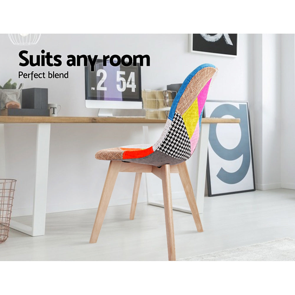 Artiss Set of 2 Retro Beech Fabric Dining Chair - Multi Colour freeshipping - Awezingly