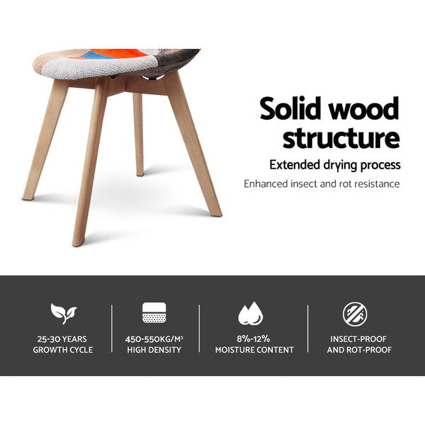 Artiss Set of 2 Retro Beech Fabric Dining Chair - Multi Colour freeshipping - Awezingly