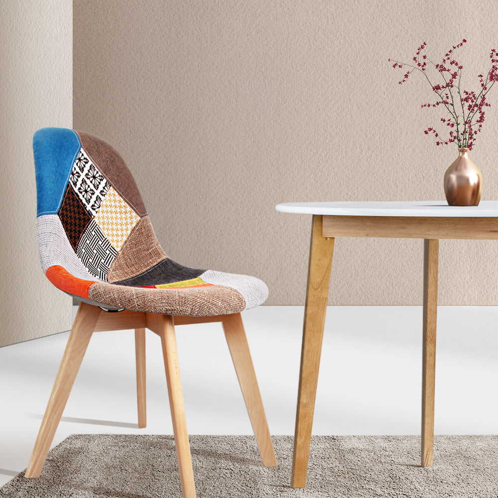 Artiss Set of 2 Retro Beech Fabric Dining Chair - Multi Colour freeshipping - Awezingly