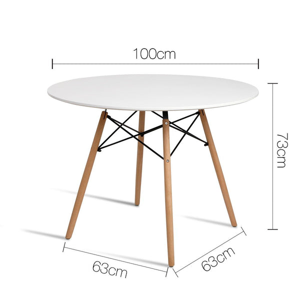 Artiss Dining Table 4 Seater Round Replica DSW Eiffel Kitchen Timber White Artiss