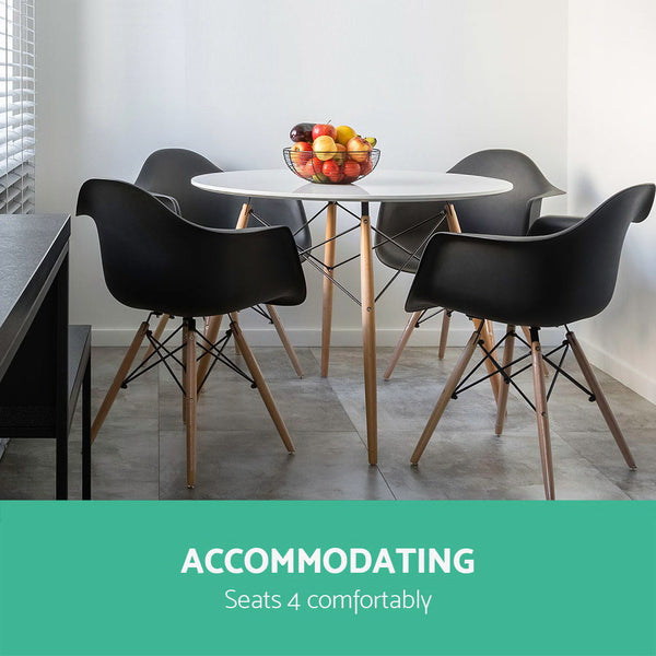 Artiss Dining Table 4 Seater Round Replica DSW Eiffel Kitchen Timber White Artiss