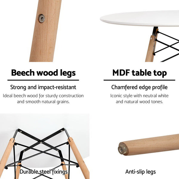 Artiss Dining Table 4 Seater Round Replica DSW Eiffel Kitchen Timber White Artiss