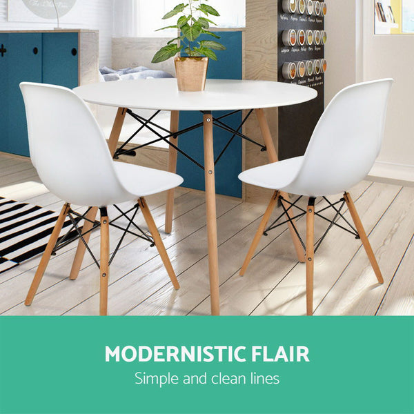 Artiss Dining Table 4 Seater Round Replica DSW Eiffel Kitchen Timber White Artiss