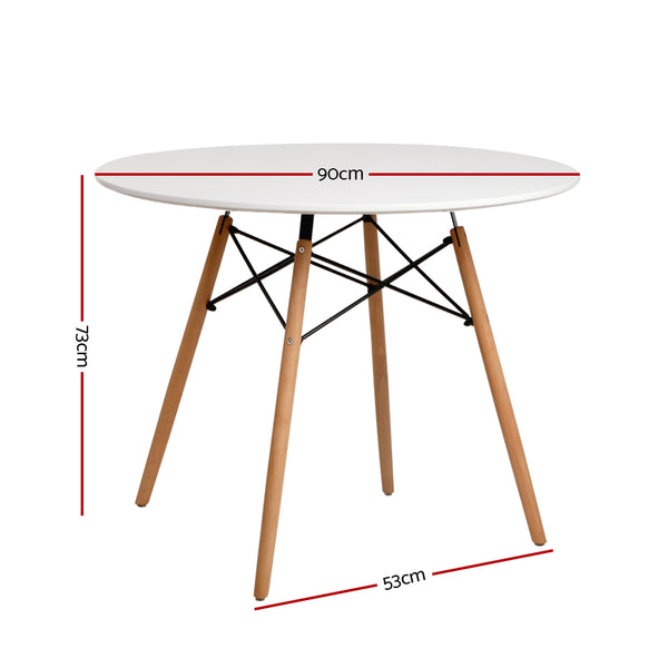 Artiss Dining Table Round 4 Seater Replica Tables Cafe Timber White 90cm freeshipping - Awezingly