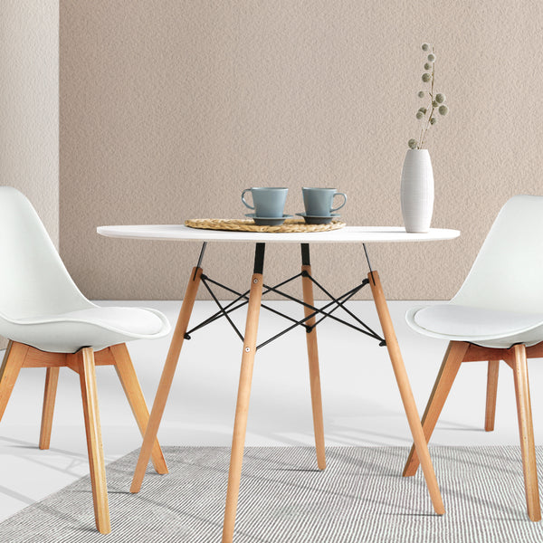 Artiss Dining Table Round 4 Seater Replica Tables Cafe Timber White 90cm freeshipping - Awezingly