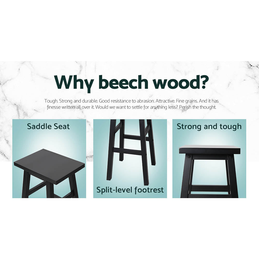 Artiss Set of 2 Wooden Backless Bar Stools - Black Artiss
