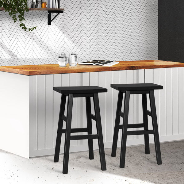 Artiss Set of 2 Wooden Backless Bar Stools - Black Artiss
