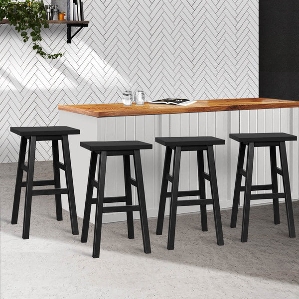 Artiss Set of 4 Beech Wood Bar Stools - Black Artiss