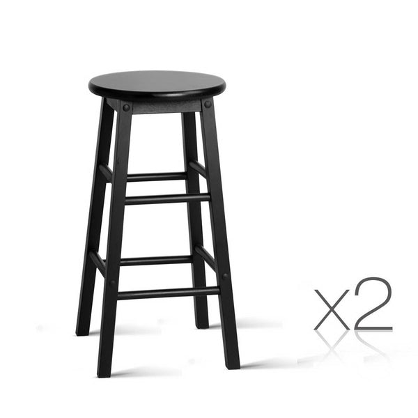 Artiss Set of 2 Beech Wood Backless Bar Stools - Black freeshipping - Awezingly