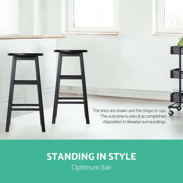 Artiss Set of 2 Beech Wood Backless Bar Stools - Black freeshipping - Awezingly