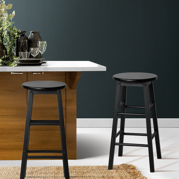 Artiss Set of 2 Beech Wood Backless Bar Stools - Black freeshipping - Awezingly
