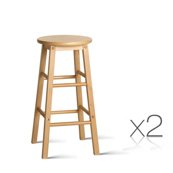 Artiss Set of 2 Beech Wood Backless Bar Stools - Natural freeshipping - Awezingly
