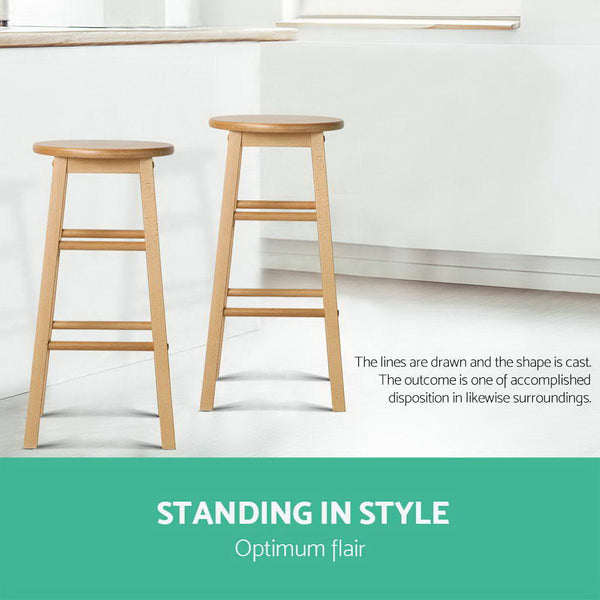 Artiss Set of 2 Beech Wood Backless Bar Stools - Natural freeshipping - Awezingly