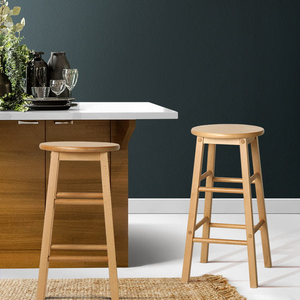 Artiss Set of 2 Beech Wood Backless Bar Stools - Natural freeshipping - Awezingly
