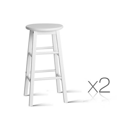 Artiss Set of 2 Beech Wood Backless Bar Stools - White