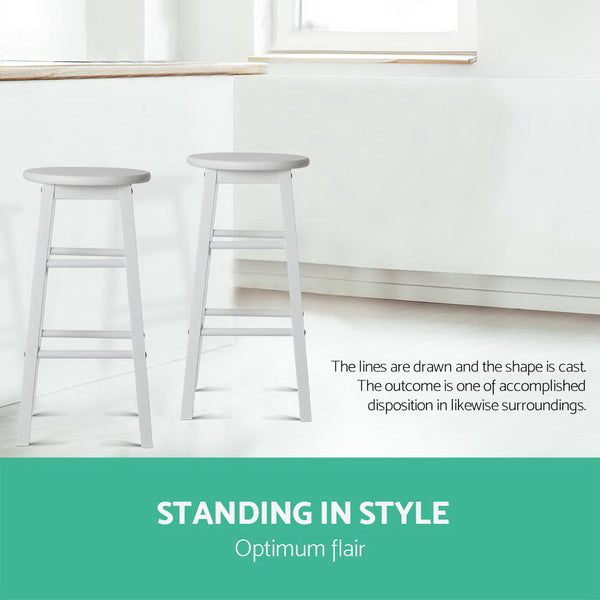 Artiss Set of 2 Beech Wood Backless Bar Stools - White freeshipping - Awezingly