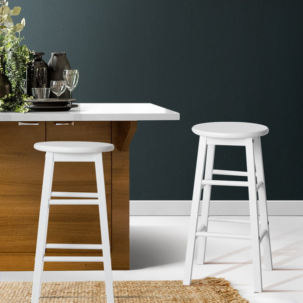 Artiss Set of 2 Beech Wood Backless Bar Stools - White freeshipping - Awezingly