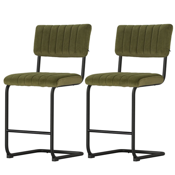 Artiss 2x Bar Stools Velvet Chairs Green Artiss