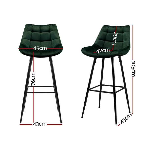Artiss Set of 2 Velvet Bar Stools - Green freeshipping - Awezingly