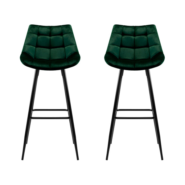 Artiss Set of 2 Velvet Bar Stools - Green freeshipping - Awezingly