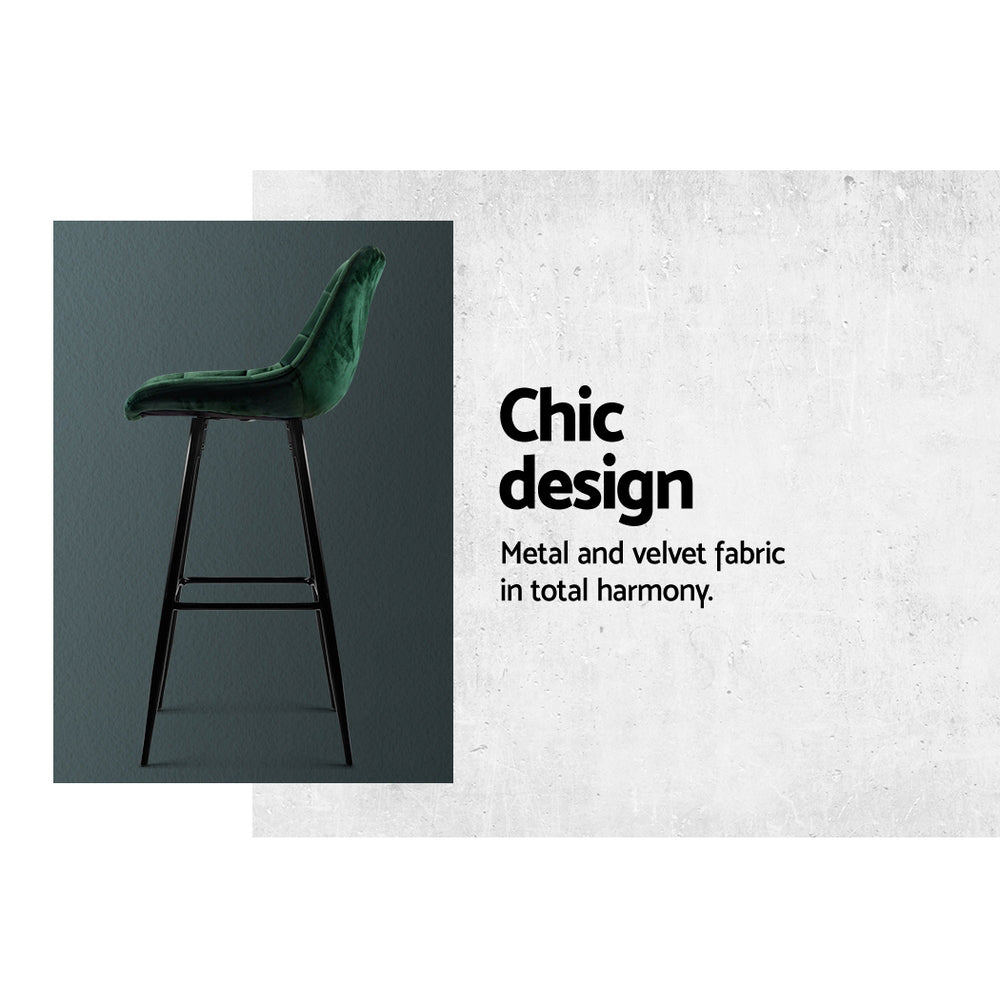Artiss Set of 2 Velvet Bar Stools - Green freeshipping - Awezingly