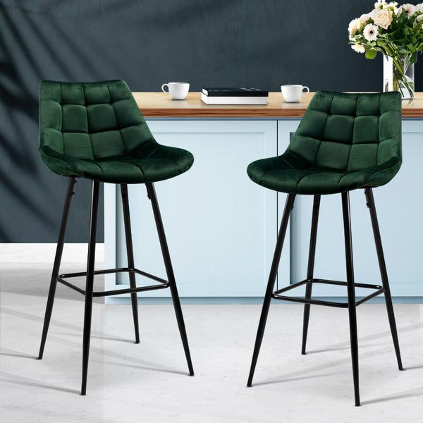 Artiss Set of 2 Velvet Bar Stools - Green freeshipping - Awezingly