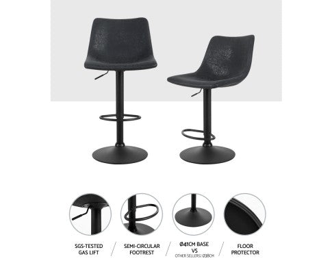 Artiss 2 x Kitchen Bar Stools Gas Lift Swivel Vintage Leather - Black freeshipping - Awezingly