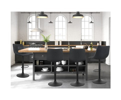 Artiss 2 x Kitchen Bar Stools Gas Lift Swivel Vintage Leather - Black freeshipping - Awezingly