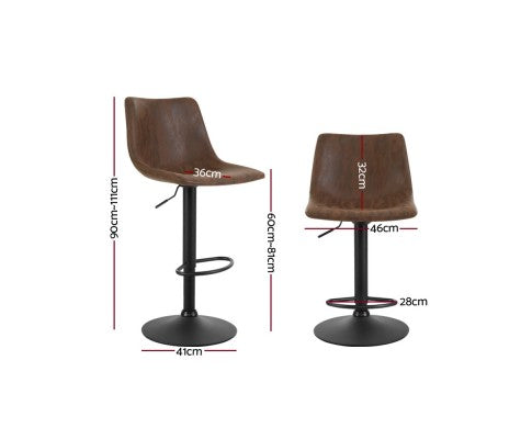Artiss 2 x Kitchen Bar Stools Gas Lift Swivel Vintage Leather - Brown freeshipping - Awezingly